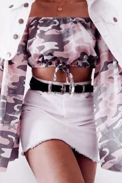 Rebellious Fashion Baby Pink Camo Extreme Flared Sleeved Crop Top - Dalis