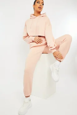 Rebellious Fashion Baby Pink Cropped Oversized Hoodie and Joggers Co-ord - Karenza