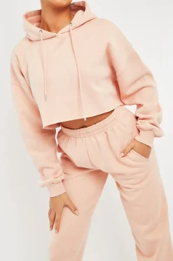 Rebellious Fashion Baby Pink Cropped Oversized Hoodie and Joggers Co-ord - Karenza