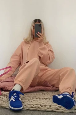 Rebellious Fashion Baby Pink Cropped Oversized Hoodie and Joggers Co-ord - Karenza