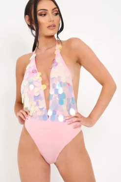 Rebellious Fashion Baby Pink Large Sequin Bodysuit - Grissel