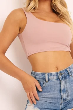 Rebellious Fashion Baby Pink One Shouldered Crop Top - Kamri