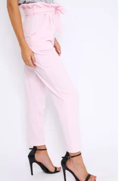 Rebellious Fashion Baby Pink Paper Bag Tie Waist Cigarette Trousers - Karmen