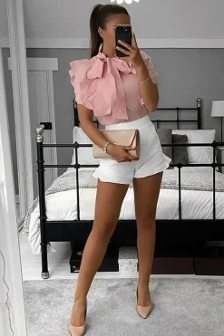 Rebellious Fashion Baby Pink Ruffle Bow Shirt - Galina