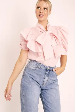 Rebellious Fashion Baby Pink Ruffle Bow Shirt - Galina