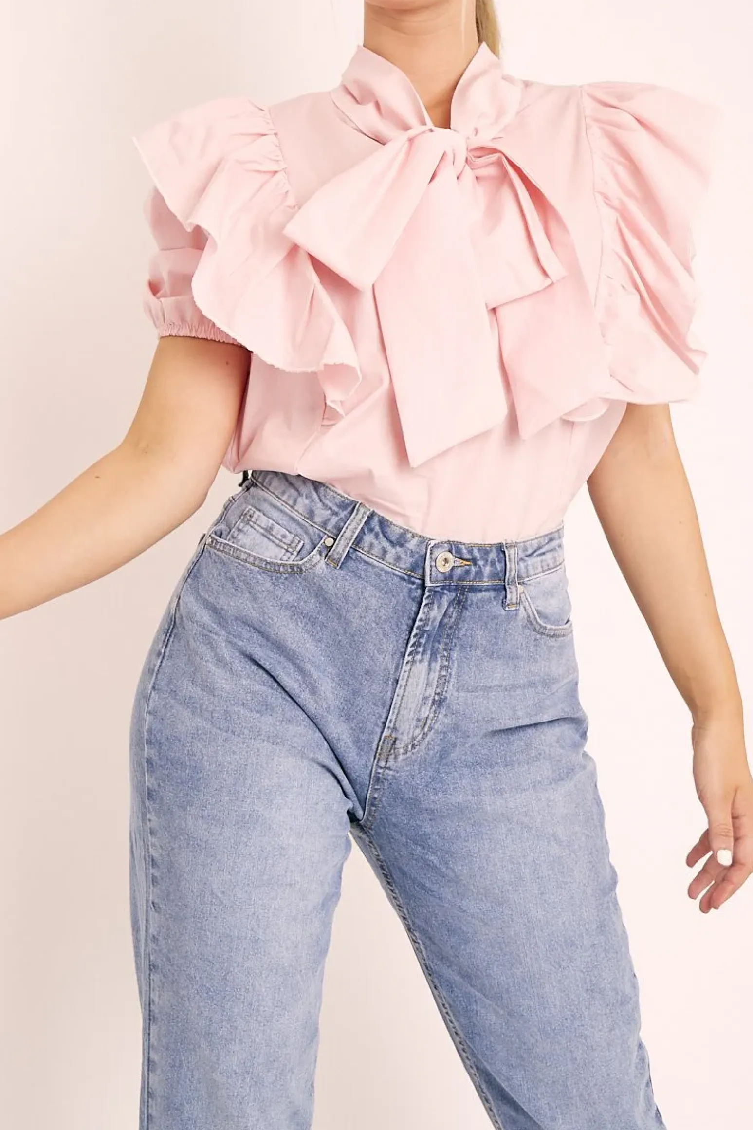 Rebellious Fashion Baby Pink Ruffle Bow Shirt - Galina