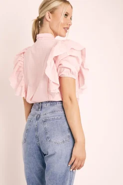 Rebellious Fashion Baby Pink Ruffle Bow Shirt - Galina