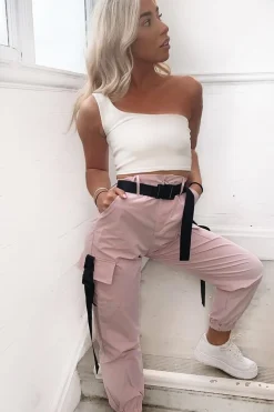 Rebellious Fashion Baby Pink Utility Buckle Trouser - Zarie