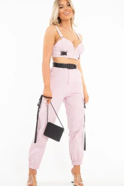 Rebellious Fashion Baby Pink Utility Buckle Trouser - Zarie