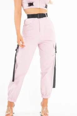 Rebellious Fashion Baby Pink Utility Buckle Trouser - Zarie
