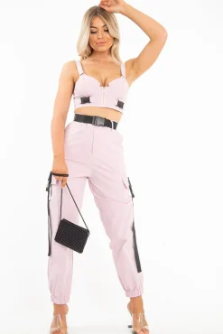 Rebellious Fashion Baby Pink Utility Buckle Trouser - Zarie