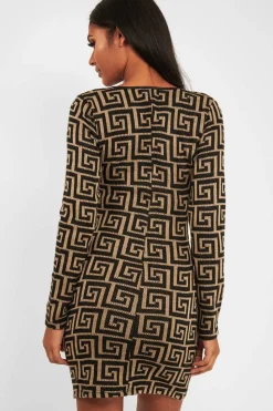 Rebellious Fashion Beige Black Repeat Pattern Knit Dress - Lauralie