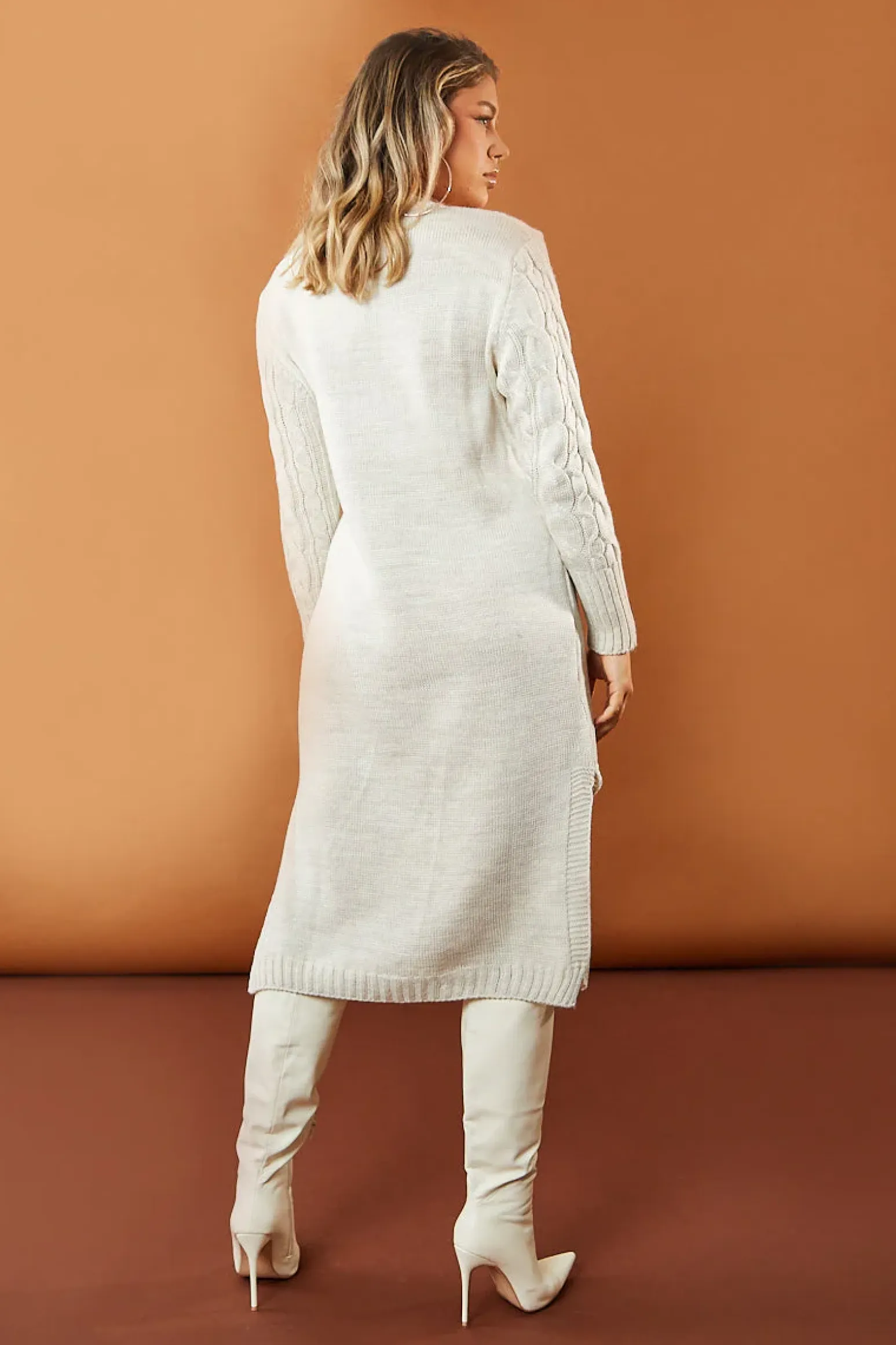 Rebellious Fashion Beige Cabled Knit Oversized Midi Dress - Susan