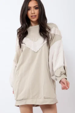 Rebellious Fashion Beige Chevron Fur Jumper Dress - Esme