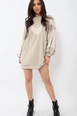 Rebellious Fashion Beige Chevron Fur Jumper Dress - Esme