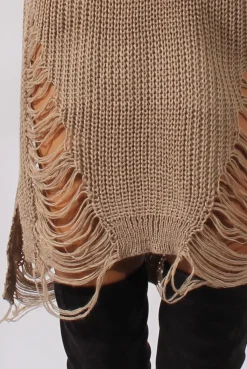 Rebellious Fashion Beige Distressed Jumper Dress - Kim