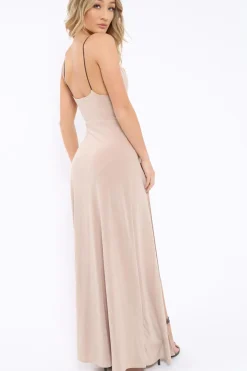 Rebellious Fashion Beige Front Split Leg Maxi Dress - Effy