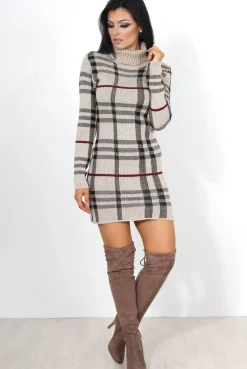 Rebellious Fashion Beige Knitted Jumper Dress-Kande