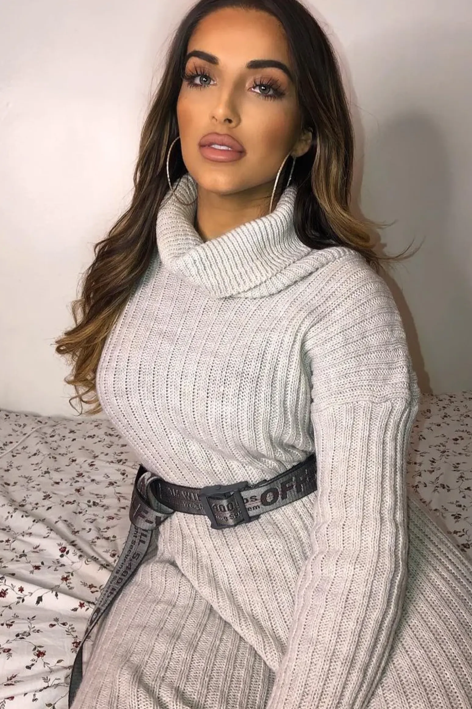 Rebellious Fashion Beige Knitted Roll Neck Jumper Dress - Cecily