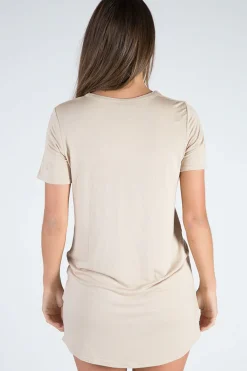 Rebellious Fashion Beige Laser Cut Tie Dye T Shirt Dress - Imogen