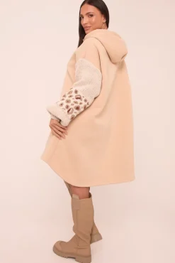 Rebellious Fashion Beige Leopard Print Zip Front Oversized Jumper Dress - Hallie