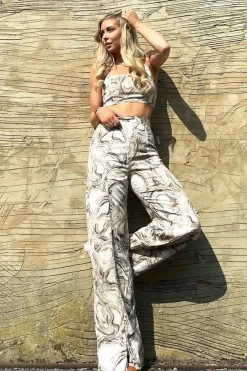 Rebellious Fashion Beige Marble Halter Crop Trouser Co-ord - Delta