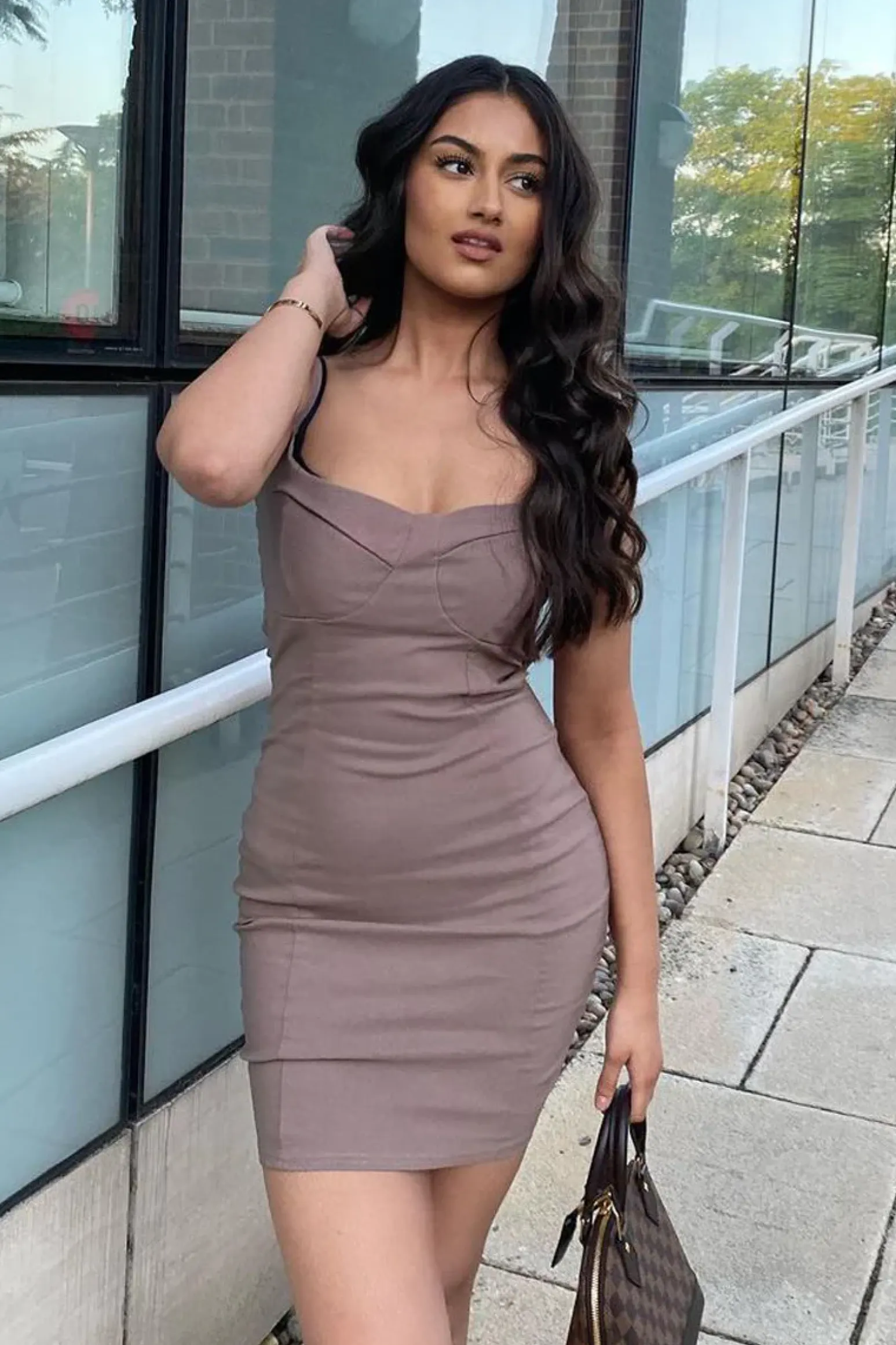 Rebellious Fashion Beige Seamed Detail Mini Dress - Astrid