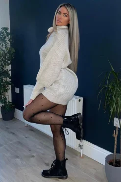Rebellious Fashion Beige Turtle Neck Knit Jumper Dress - Brooke