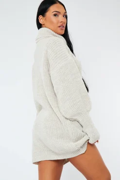 Rebellious Fashion Beige Turtle Neck Knit Jumper Dress - Brooke