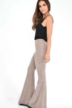 Rebellious Fashion Beige Aztec High Waisted Flared Trousers - Kamryn