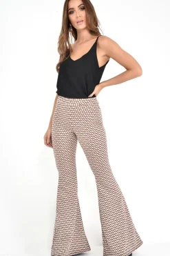 Rebellious Fashion Beige Aztec High Waisted Flared Trousers - Kamryn