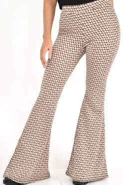 Rebellious Fashion Beige Aztec High Waisted Flared Trousers - Kamryn