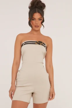 Rebellious Fashion Beige Bandeau Belt Detail Playsuit - Dolly
