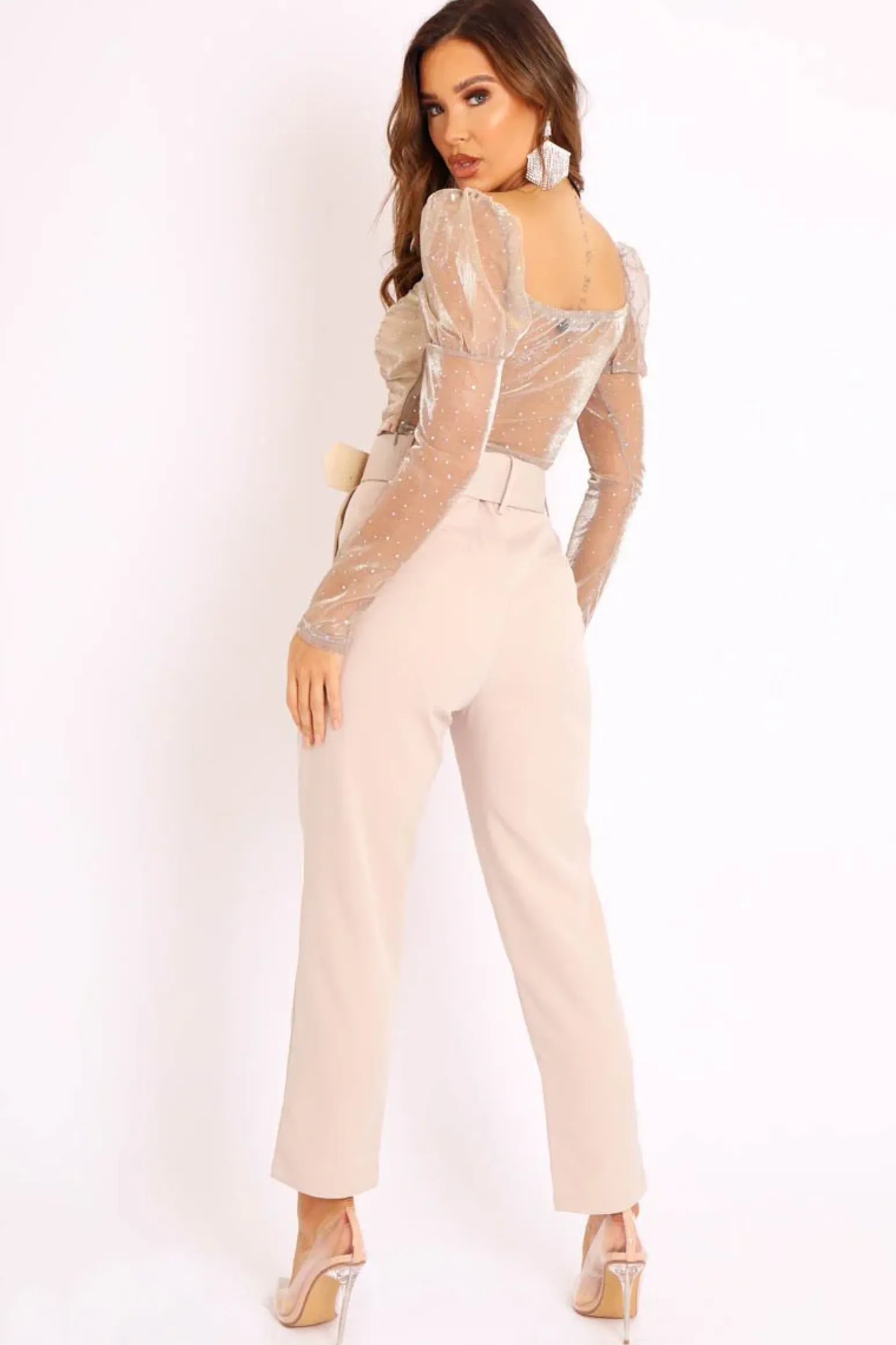Rebellious Fashion Beige Belted Tapered Peg Trousers - Jessika