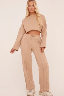 Rebellious Fashion Beige Binding Detail Loungewear Co-ord Set - Ceri