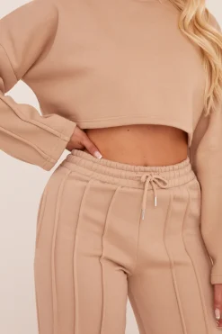 Rebellious Fashion Beige Binding Detail Loungewear Co-ord Set - Ceri