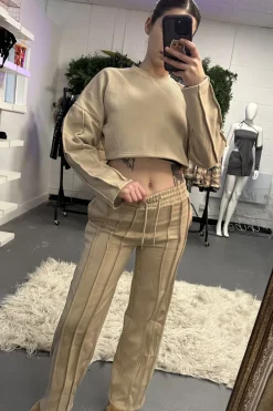 Rebellious Fashion Beige Binding Detail Loungewear Co-ord Set - Ceri