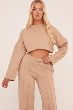 Rebellious Fashion Beige Binding Detail Loungewear Co-ord Set - Ceri