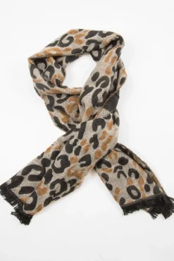 Rebellious Fashion Beige Black Leopard Print Knit Scarf - Addelyn
