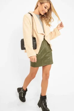 Rebellious Fashion Beige Borg Waterfall Jacket - Milinda
