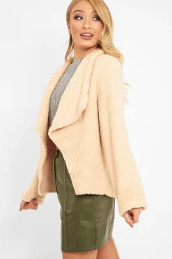 Rebellious Fashion Beige Borg Waterfall Jacket - Milinda