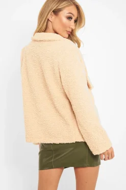 Rebellious Fashion Beige Borg Waterfall Jacket - Milinda