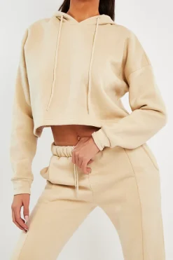 Rebellious Fashion Beige Box Fit Cropped Hoodie - Neala