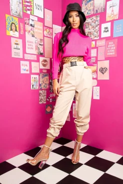 Rebellious Fashion Beige Buckle Cargo Pant Crop Top Co-Ord - Kahri