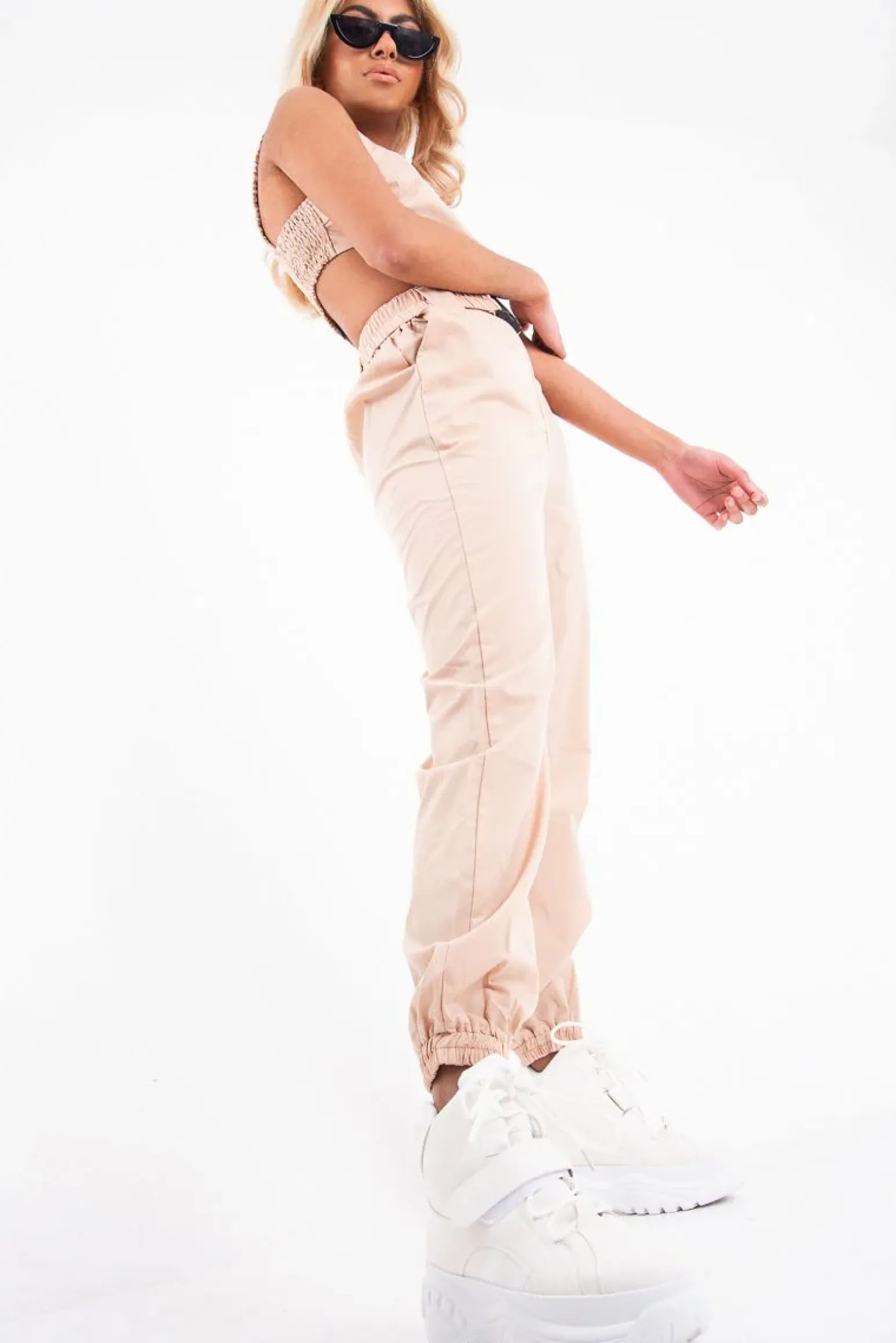 Rebellious Fashion Beige Buckle Cargo Pant Crop Top Co-Ord - Kahri