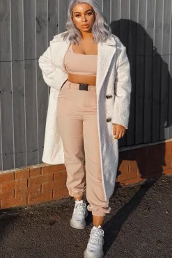 Rebellious Fashion Beige Buckle Cargo Pant Crop Top Co-Ord - Kahri