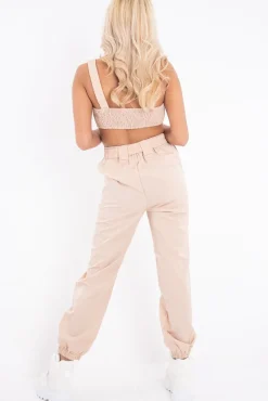 Rebellious Fashion Beige Buckle Cargo Pant Crop Top Co-Ord - Kahri