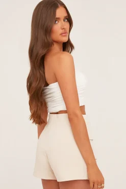 Rebellious Fashion Beige Buckle Detail Skort - Analisa