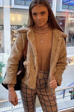 Rebellious Fashion Beige Button Front Borg Coat - Jordana