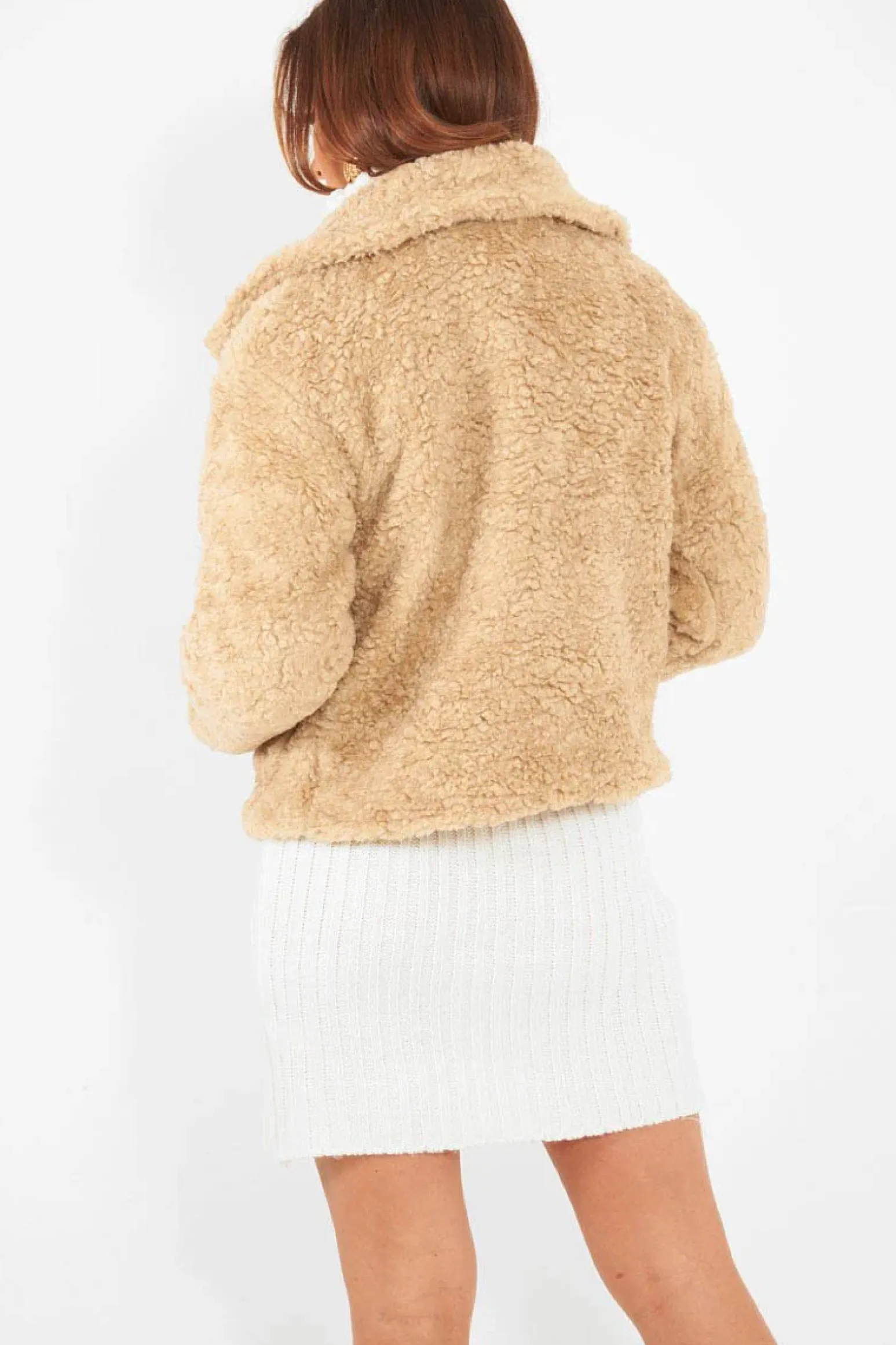 Rebellious Fashion Beige Button Front Borg Coat - Jordana